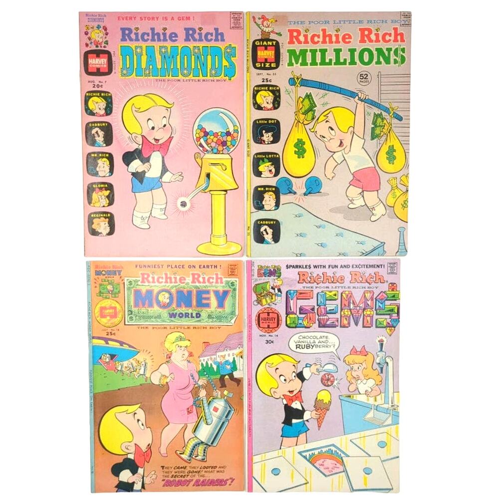 4 Richie Rich Comic Lot Gems Millions Diamonds Money World 1970s Harvey 1970s
